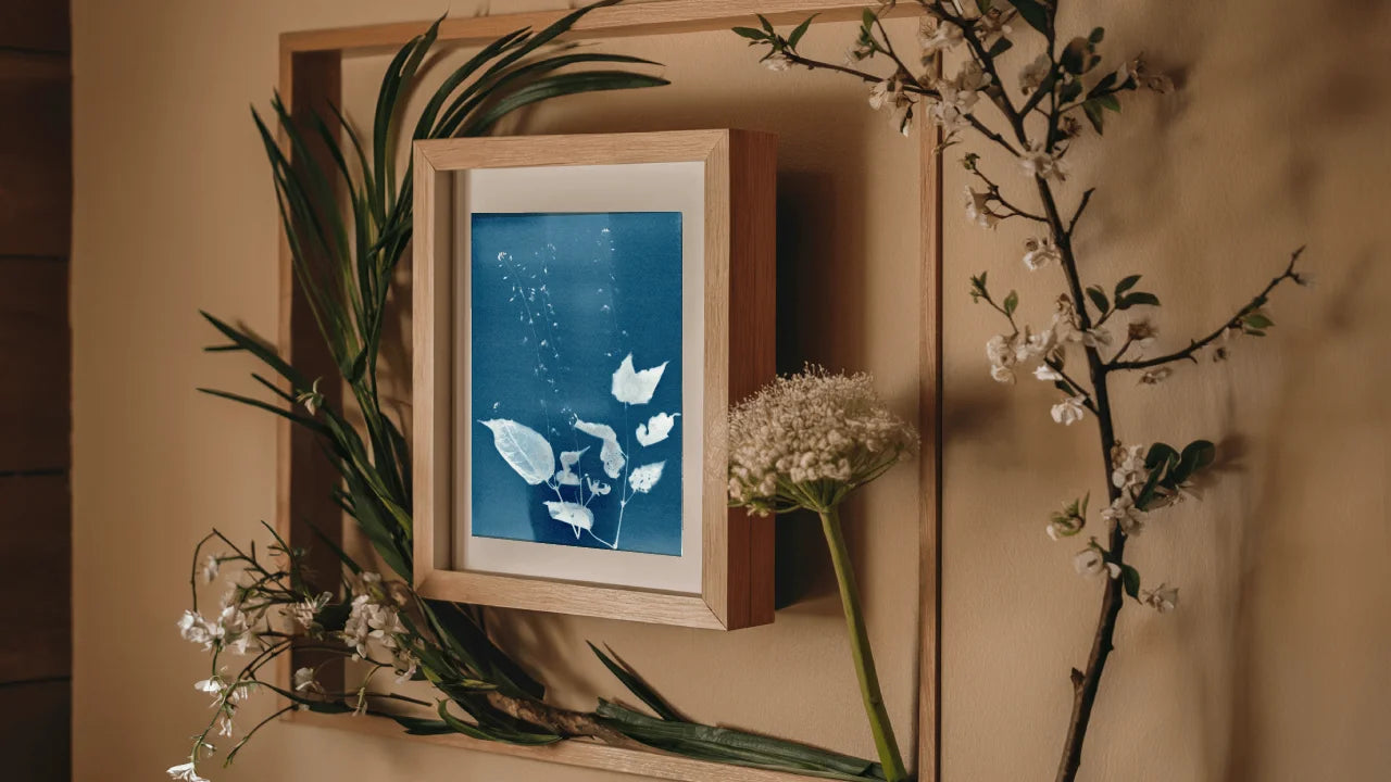 interior design mock up cyanotype A5 framed watercolour paper
