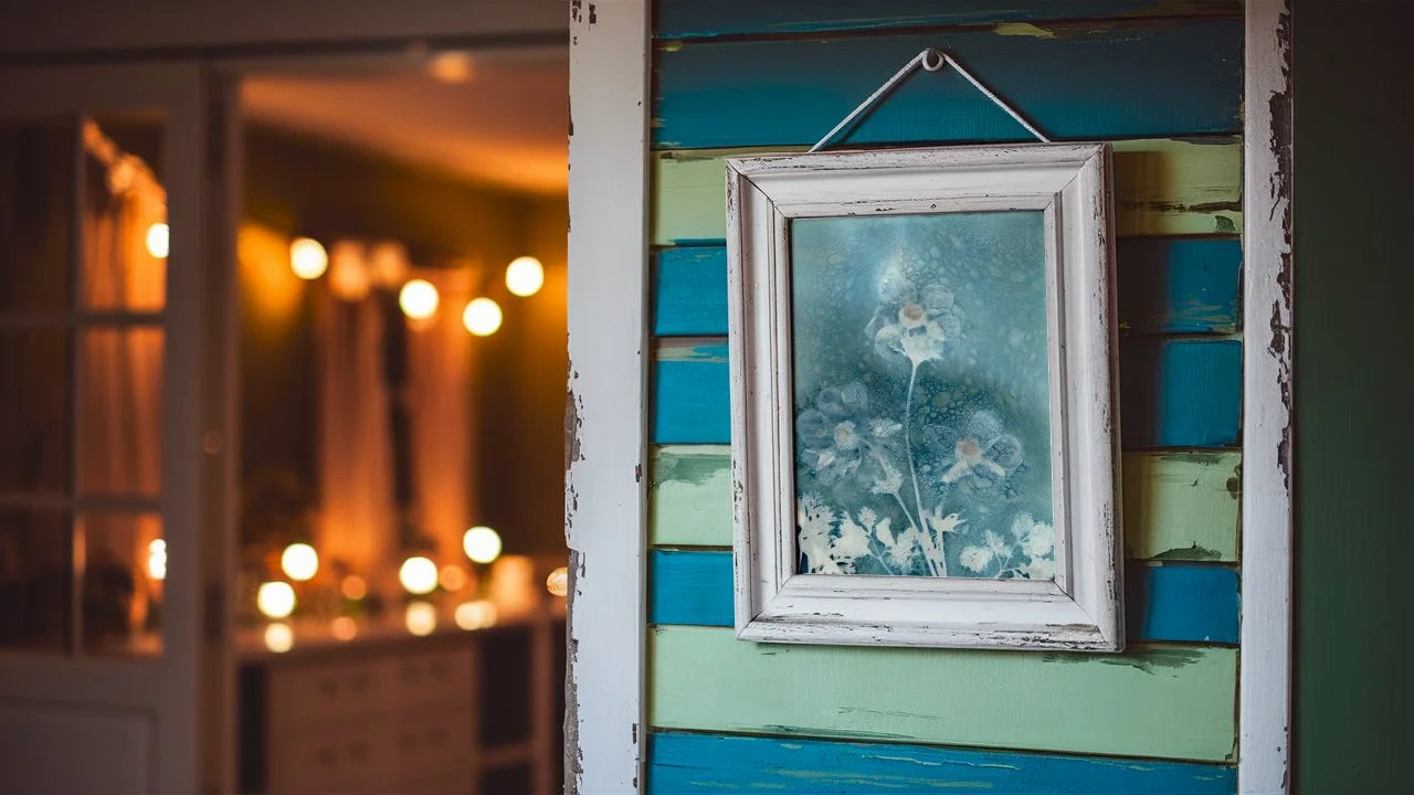 shabby chick framed cyanotype wall art interior design 