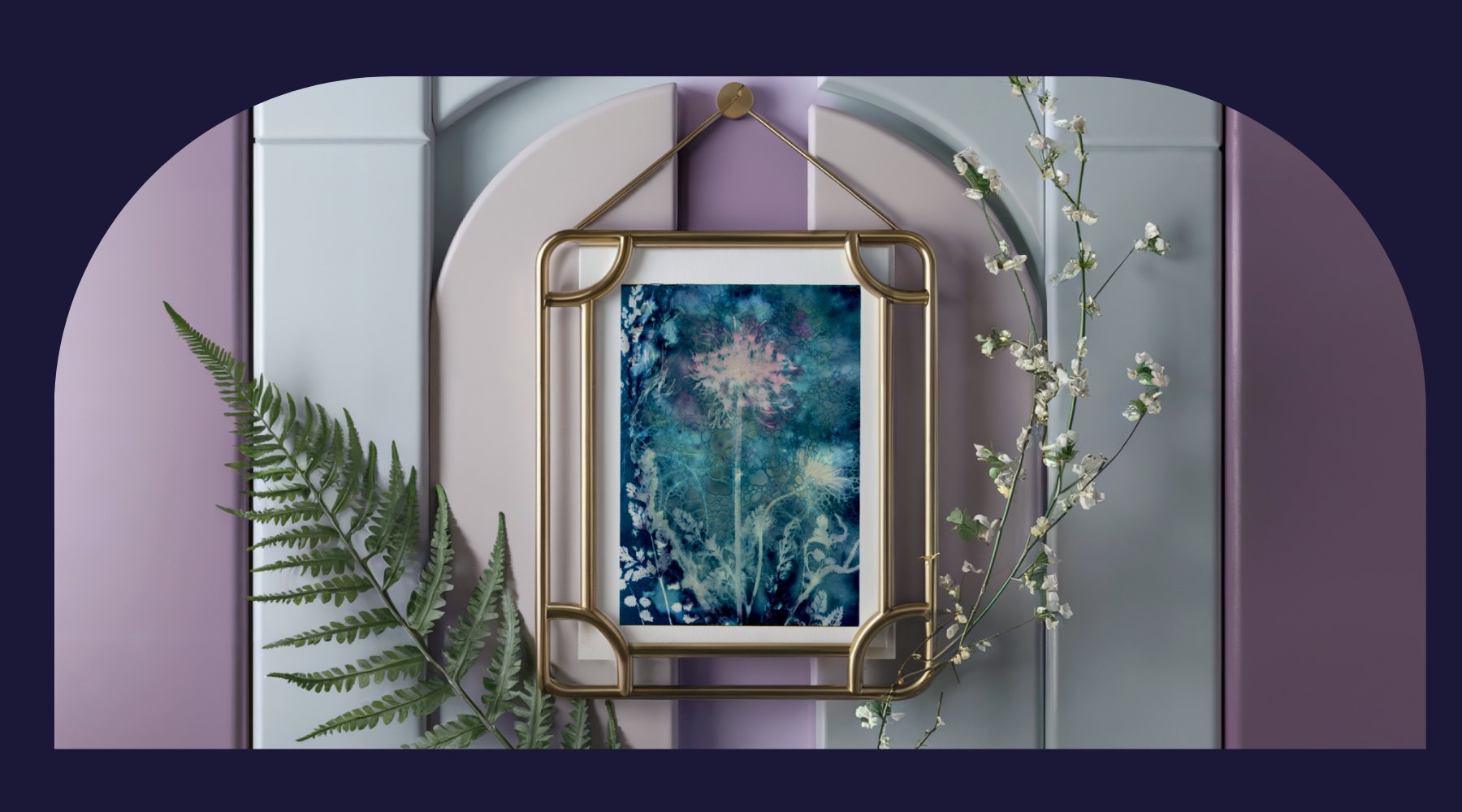 framed wall art decor wet cyanotype gold picture frame modern pastel colours