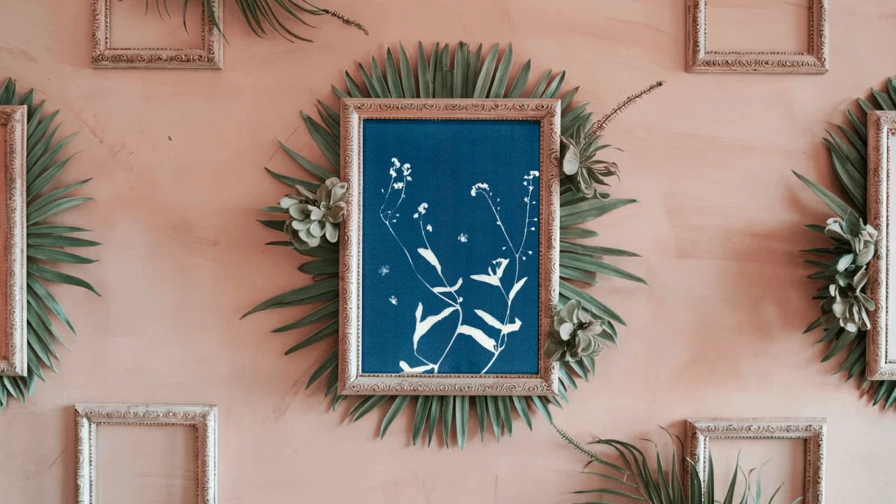 forget me not flowers cyanotype mock up wall art interior design ideas